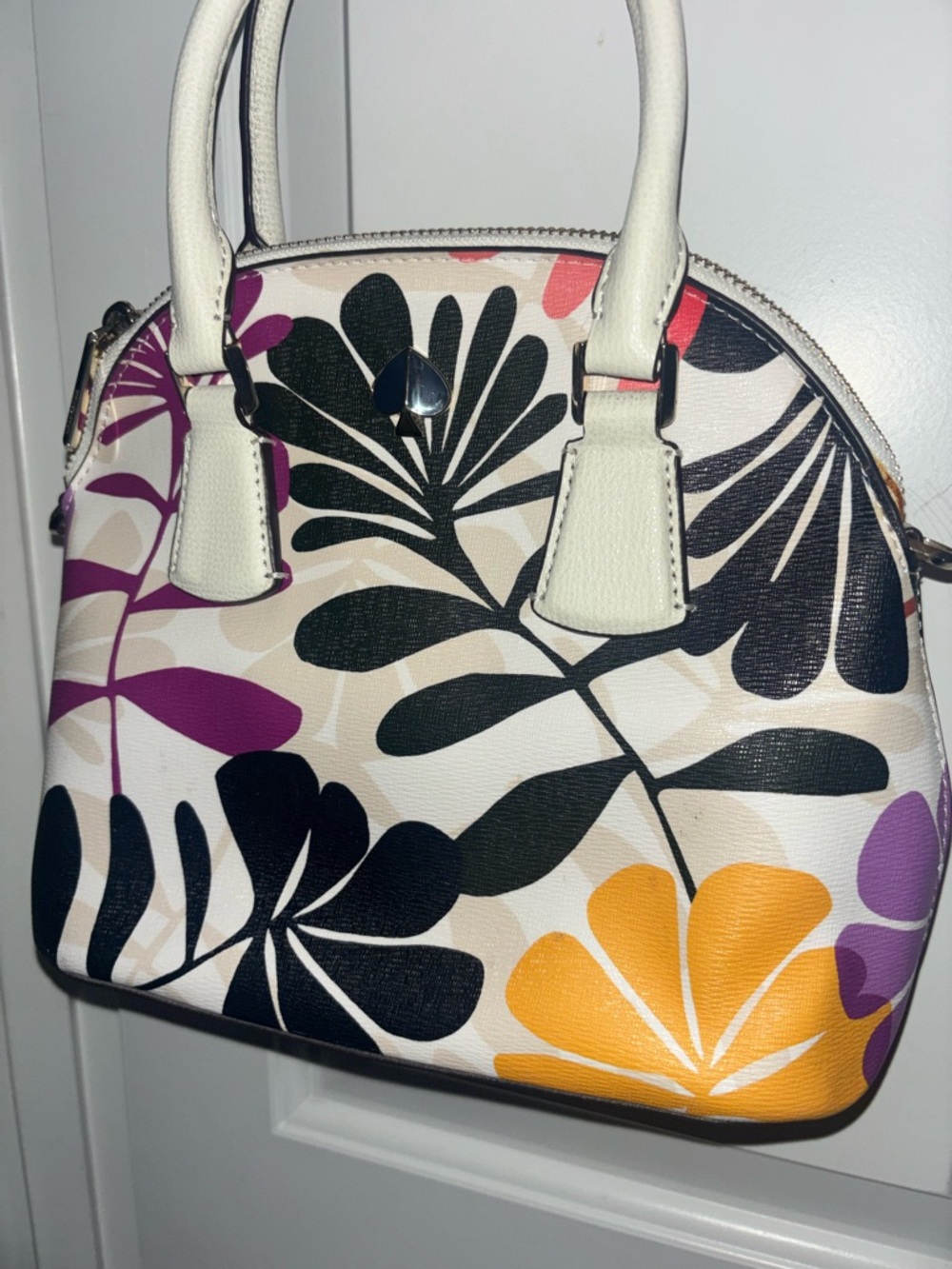 Kate spade Hawaii White Floral Dome Satchel Handbag - Multi-Color Leaf Print